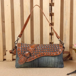 Women Leather Denim Shoulder Crossbody Handbag