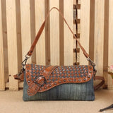 Women Leather Denim Shoulder Crossbody Handbag