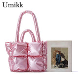 Winter Top-handle Bag Solid Nylon Warm Casual Portable for Shopping
