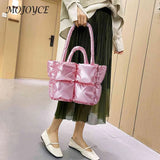 Cotton-Padded Bag Winter Top-handle Bag Solid Soft Nylon Casual Portable Girls