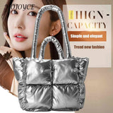 Cotton-Padded Bag Winter Top-handle Bag Solid Soft Nylon Casual Portable Girls