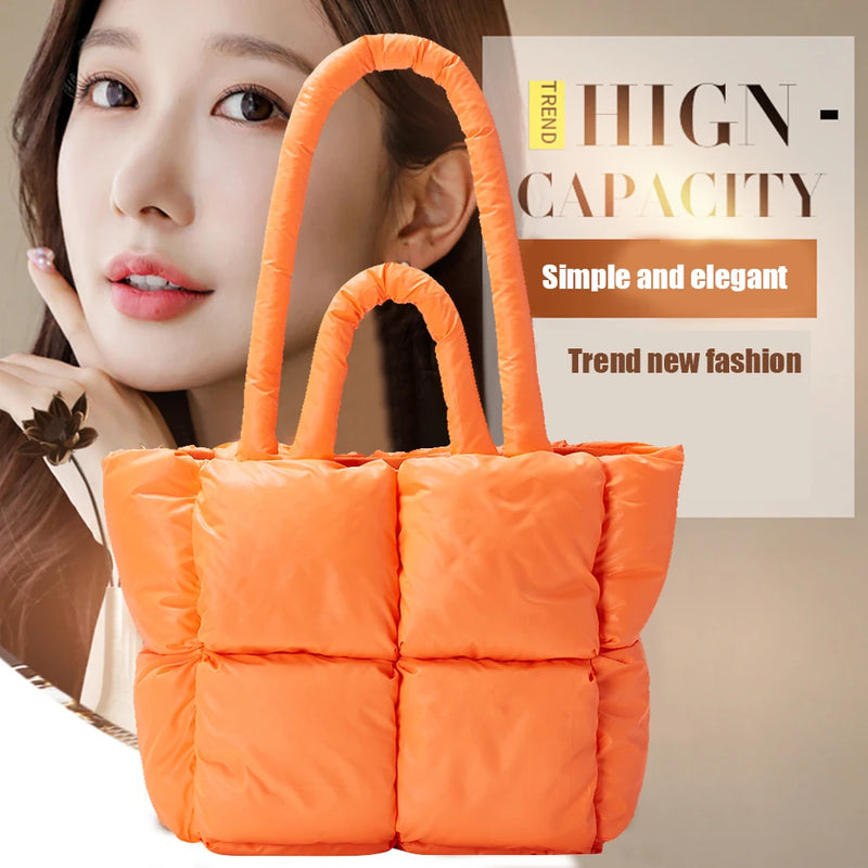 Women Winter Down Bag Portable Nylon Casual Warm Top-handle Bag