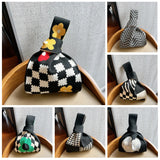 Checker Blocking Minority Knitted Handbag Women Spring Autumn Winter Shoulder Wo