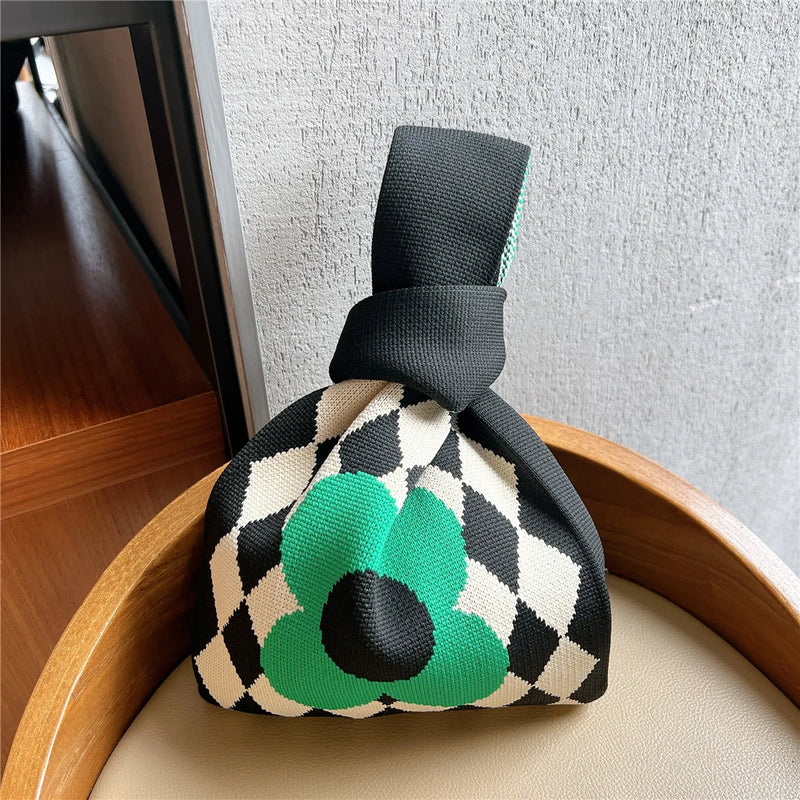 Checker Blocking Minority Knitted Handbag Women Spring Autumn Winter Shoulder Wo