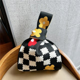 Checker Blocking Minority Knitted Handbag Women Spring Autumn Winter Shoulder Wo