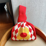 Checker Blocking Minority Knitted Handbag Women Spring Autumn Winter Shoulder Wo