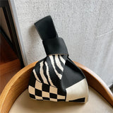 Checker Blocking Minority Knitted Handbag Women Spring Autumn Winter Shoulder Wo