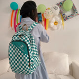 Checkerboard Backpack For Women School Bags Men Travel Rucksack Boy Girl