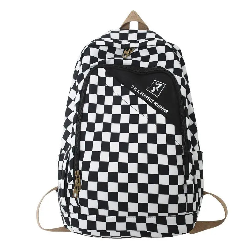 Checkerboard Backpack For Women School Bags Men Travel Rucksack Boy Girl