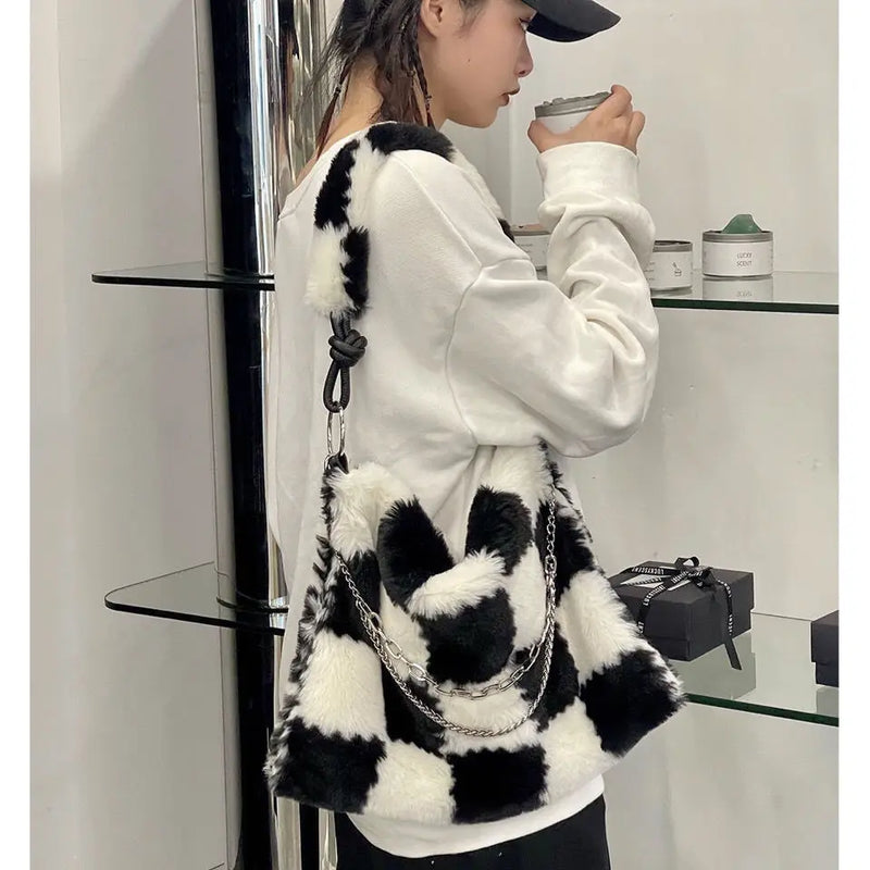Soft Plush Shoulder Bag Faux Fur Chain Handbags Female Tote Bags