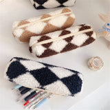 Checkerboard Flannel Pencil Case Large Capacity Stationery Bag