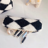Checkerboard Flannel Pencil Case Large Capacity Stationery Bag