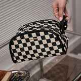 Checkerboard Plaid Cosmetic Bag Double Zipper Toiletry Bag