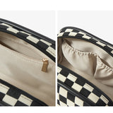 Checkerboard Plaid Cosmetic Bag Double Zipper Toiletry Bag