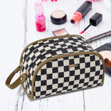 Checkerboard Plaid Cosmetic Bag Double Zipper Toiletry Bag