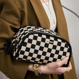 Checkerboard Plaid Cosmetic Bag Double Zipper Toiletry Bag