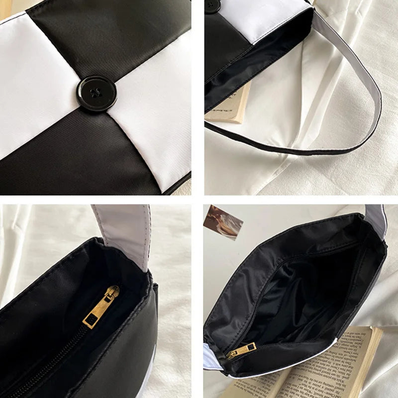 Checkerboard Shoulder Bags Women Vintage All-match Ladies Zipper Handbag