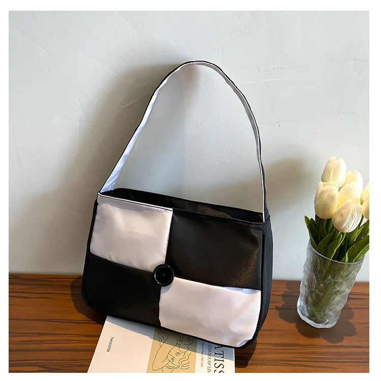Checkerboard Shoulder Bags Women Vintage All-match Ladies Zipper Handbag