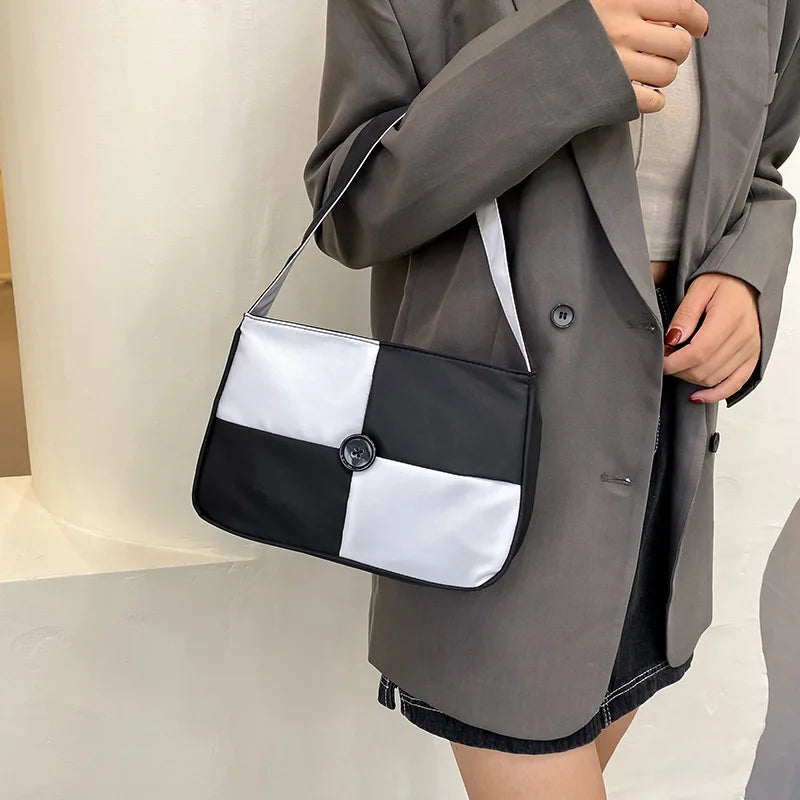 Checkerboard Shoulder Bags Women Vintage All-match Ladies Zipper Handbag