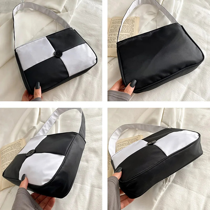 Checkerboard Shoulder Bags Women Vintage All-match Ladies Zipper Handbag