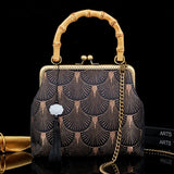 Vintage Fringe Wood Hand Shell Crossbody Bag Women's Handbags