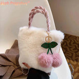 Cherry Crossbody Bag Plush Underarm Bag Chain Casual Portable Soft