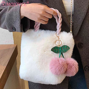 Cherry Crossbody Bag Plush Underarm Bag Chain Casual Portable Soft Warm