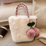 Cherry Crossbody Bag Plush Underarm Bag Chain Casual Portable Soft Warm