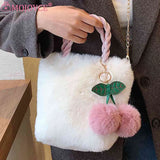 Cherry Crossbody Bag Plush Underarm Bag Chain Casual Portable Soft Warm