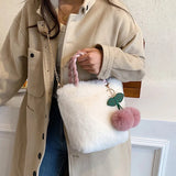 Cherry Plush Woven Handbag Sweet Chain Girls Shoulder Bag