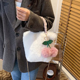 Cherry Plush Woven Handbag Sweet Chain Girls Shoulder Bag