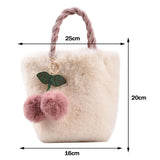 Cherry Plush Shoulder Bag for Women - Casual Portable Tote with Chain