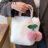 Cherry Shoulder Bag Plush Messenger Bag Chain Soft Warm Lightweight