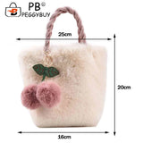 Cherry Plush Women Handbag Chain Casual Portable Lightweight