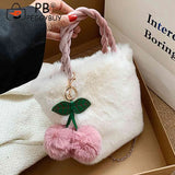 Cherry Plush Women Handbag Chain Casual Portable Lightweight