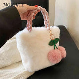 Cherry Handbags Plush Chain Portable Soft Warm Lightweight