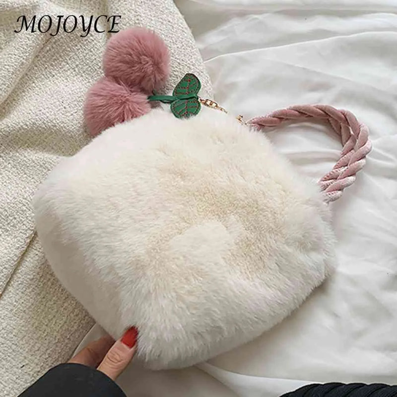 Cherry Handbags Plush Chain Portable Soft Warm Lightweight