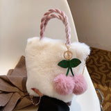 Cherry Plush Handbag Chain Casual Lightweight for Weekend Vacation