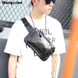Men's PU Leather Chest Bag Waterproof Military Waist Pouch