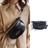 Women's Leather Crossbody Chest Bag Chain Shoulder Messenger Pack