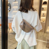 Women's Leather Crossbody Chest Bag Chain Shoulder Messenger Pack