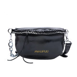 Women's Leather Crossbody Chest Bag Chain Shoulder Messenger Pack