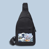 Wave Print Chest Bag USB Crossbody Pack Earphones Cable Hole Backpack