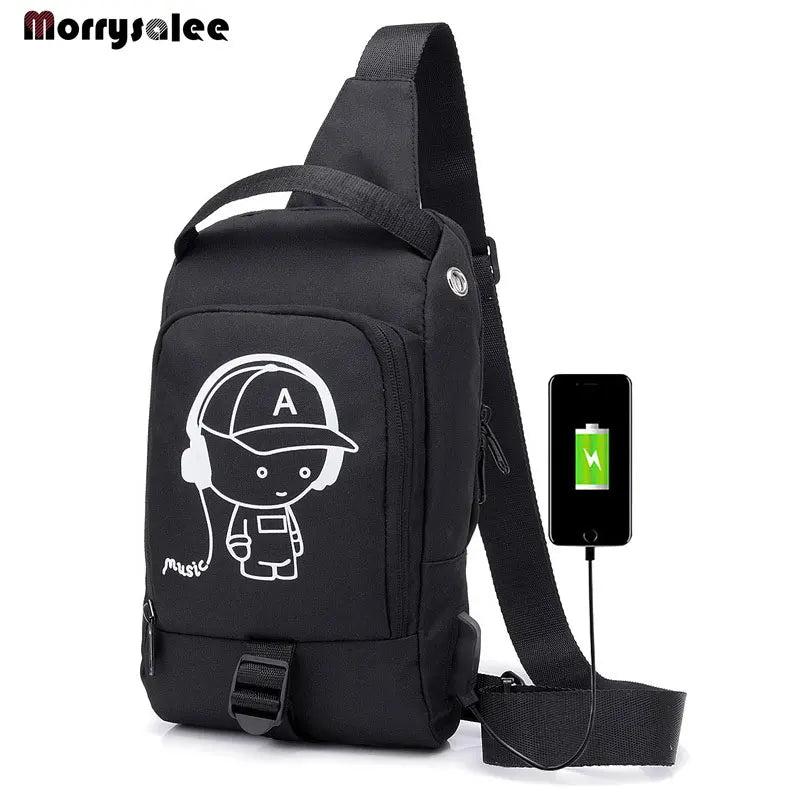 Men's Messenger Bag USB Charging Shoulder Bag Sports Large capacity Anti-theft C