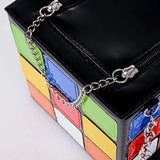 Cubic Shape Box Women Handbags Chains Tote Pu Leather Messenger Bag