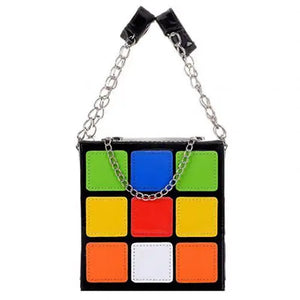Cubic Shape Women Handbags Chains Totes Pu Leather Messenger Bag
