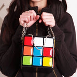 Cubic Shape Women Handbags Chains Totes Pu Leather Messenger Bag