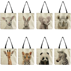 Cartoon Animal Print Bag for Women Large Capacity Lazy Style Shopper Bag