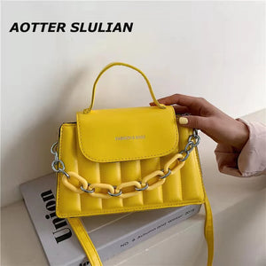 Pleated Leather Clutch Bag with Chain Strap