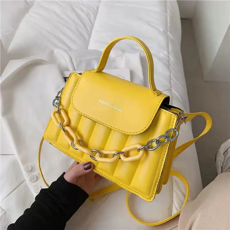 Pleated Leather Clutch Bag with Chain Strap